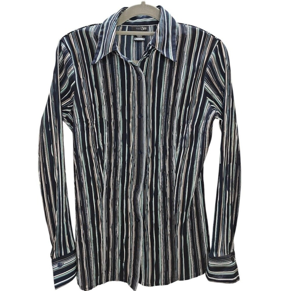 East 5th Women’s S Button Down Shirt Long Sleeve Navy Blue Multi-Color Striped